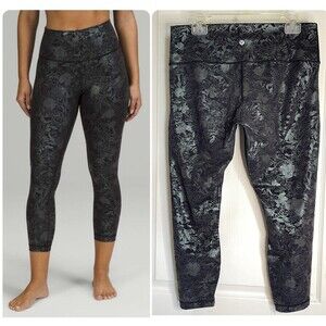 Lululemon Wunder Under High Rise Logo Black Iridescent Foil Leggings Size 14